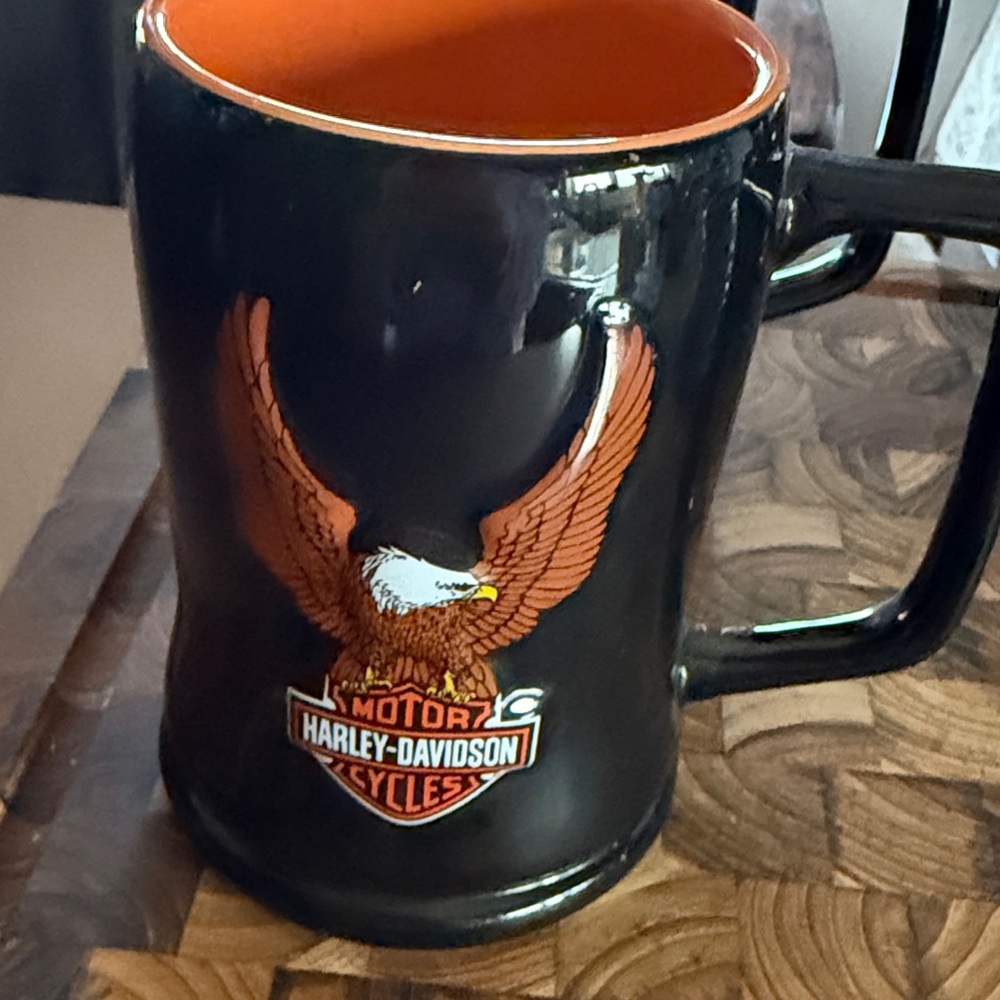 Two Harley-Davidson Black Mug with Orange Interior and Eagle Design